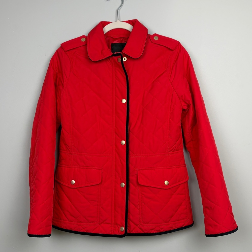 Talbots Red Quilted Jacket With Corduroy Trim SZ XS